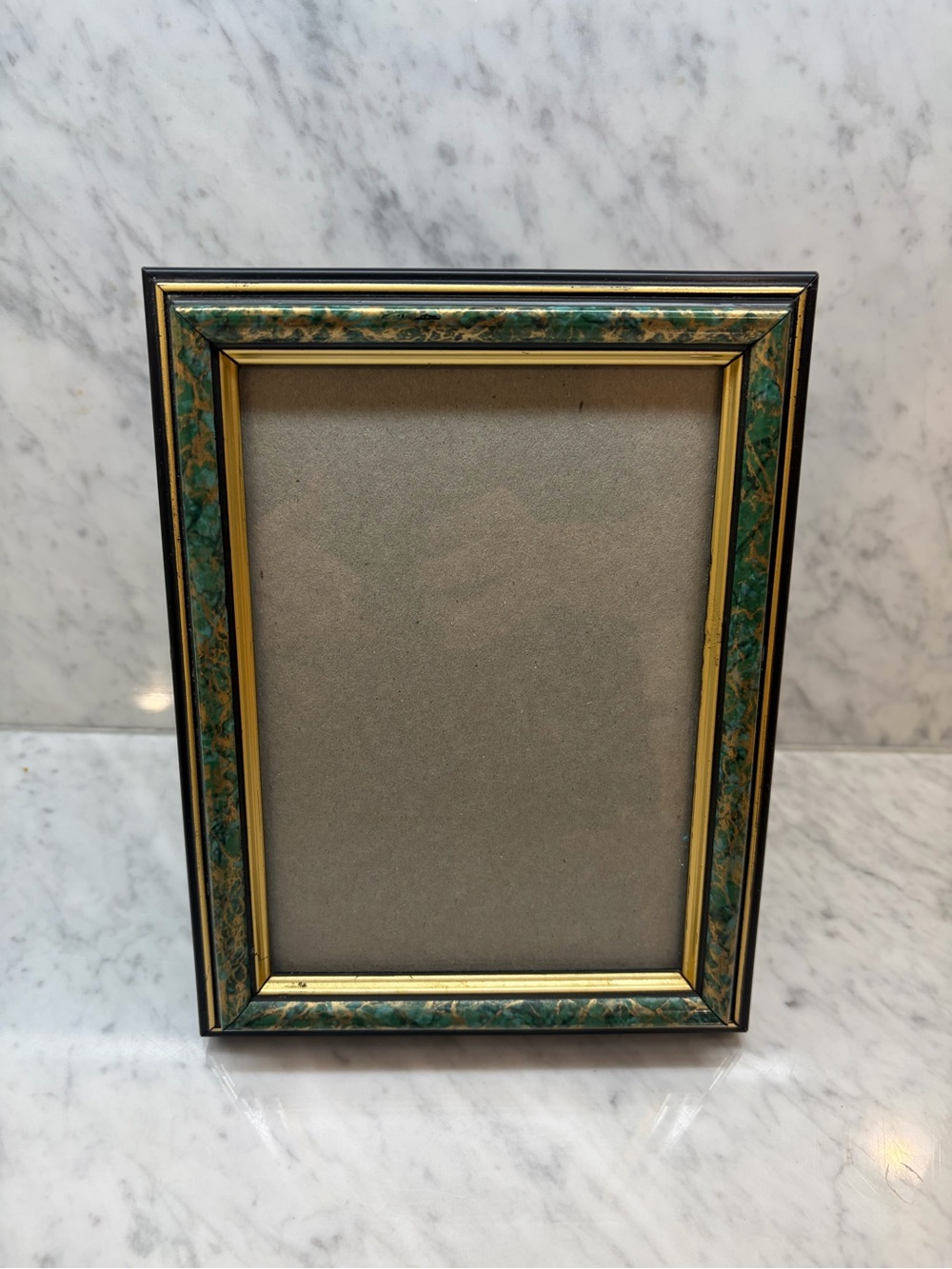 Vintage 1980s Green Faux Malachite Black Gold Picture Frame 5x7